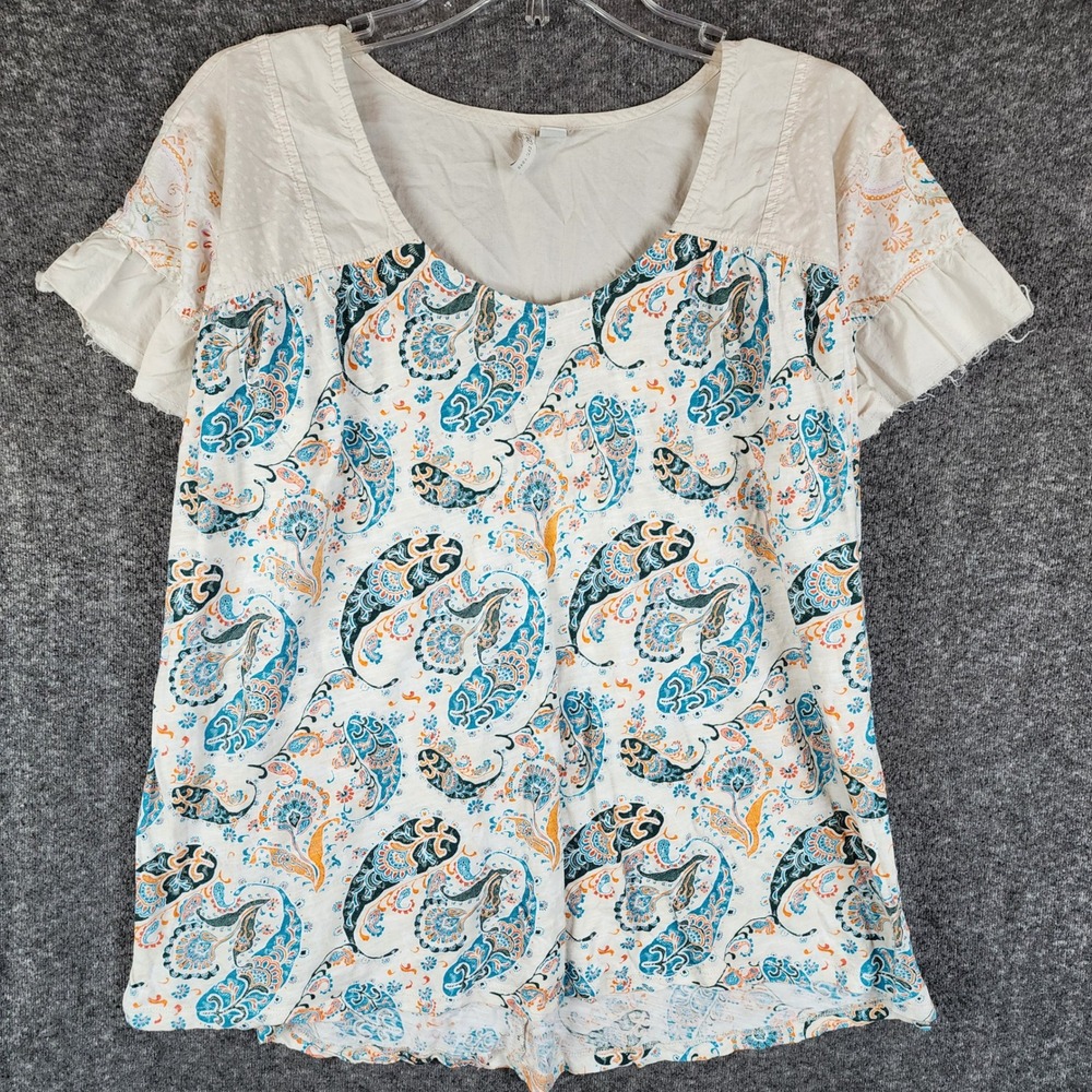 Cato Top Womens 18/20W Multicolor Paisley Flutter Sleeve Mixed Media EUC